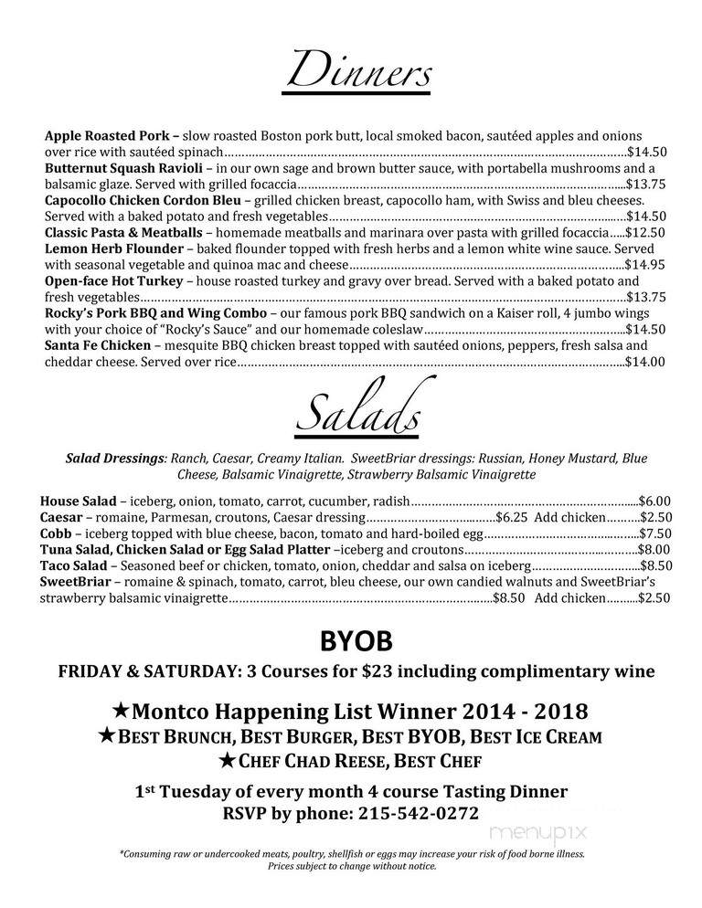Sweet Briar Cafe and Ice Cream - Ambler, PA menu_pic