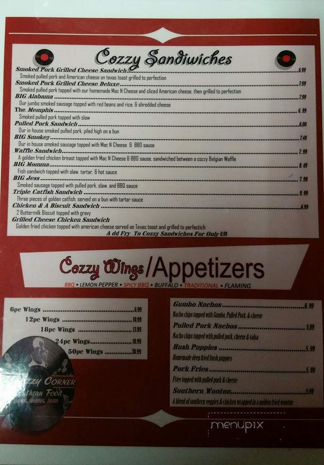 The Cozzy Corner - Appleton, WI menu_pic