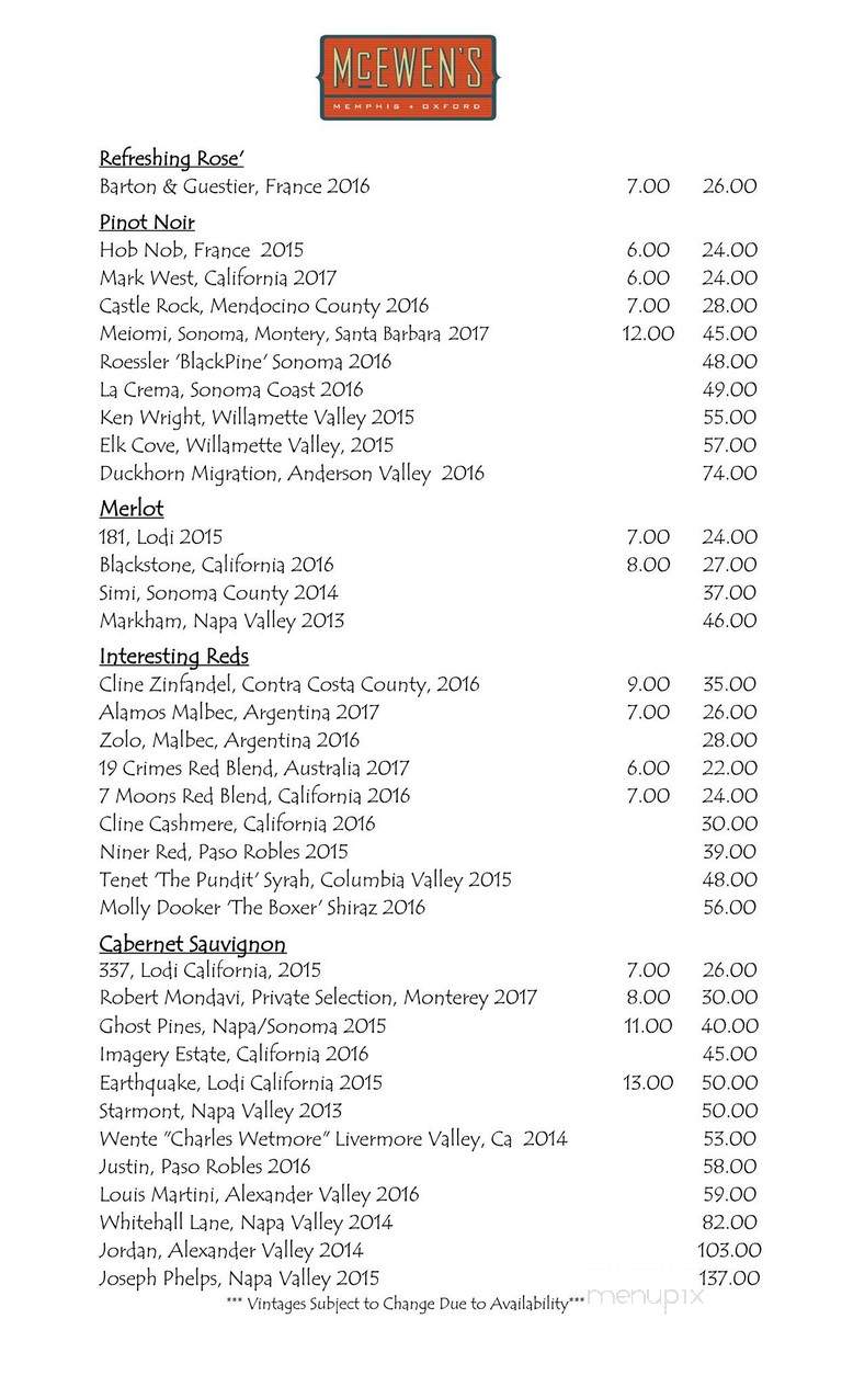 McEwen's - Oxford, MS menu_pic
