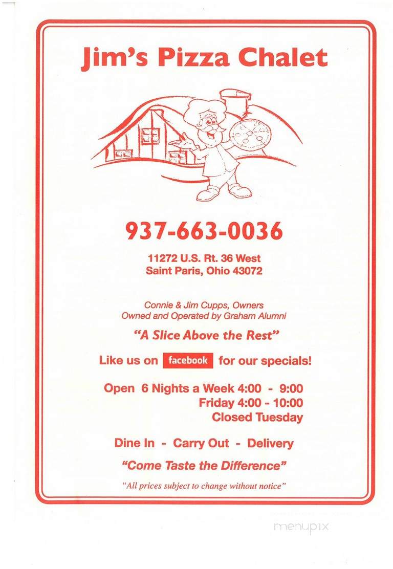 Jim's Pizza Chalet - Saint Paris, OH menu_pic