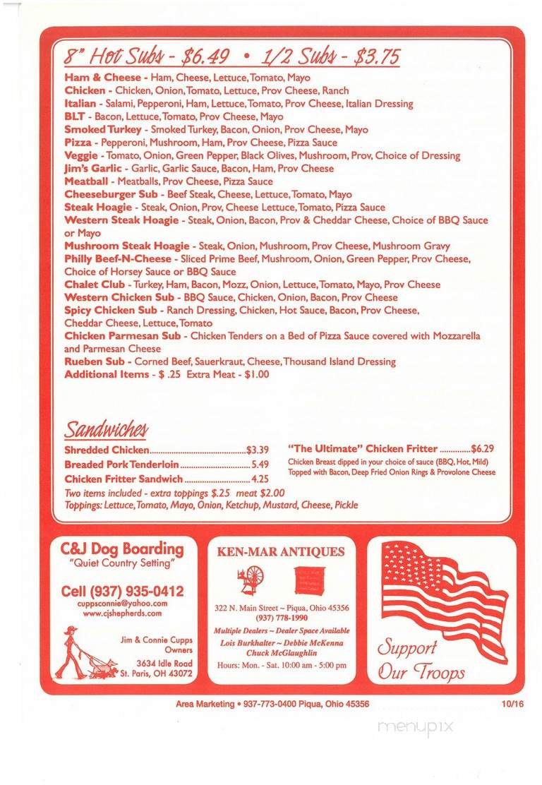 Jim's Pizza Chalet - Saint Paris, OH menu_pic