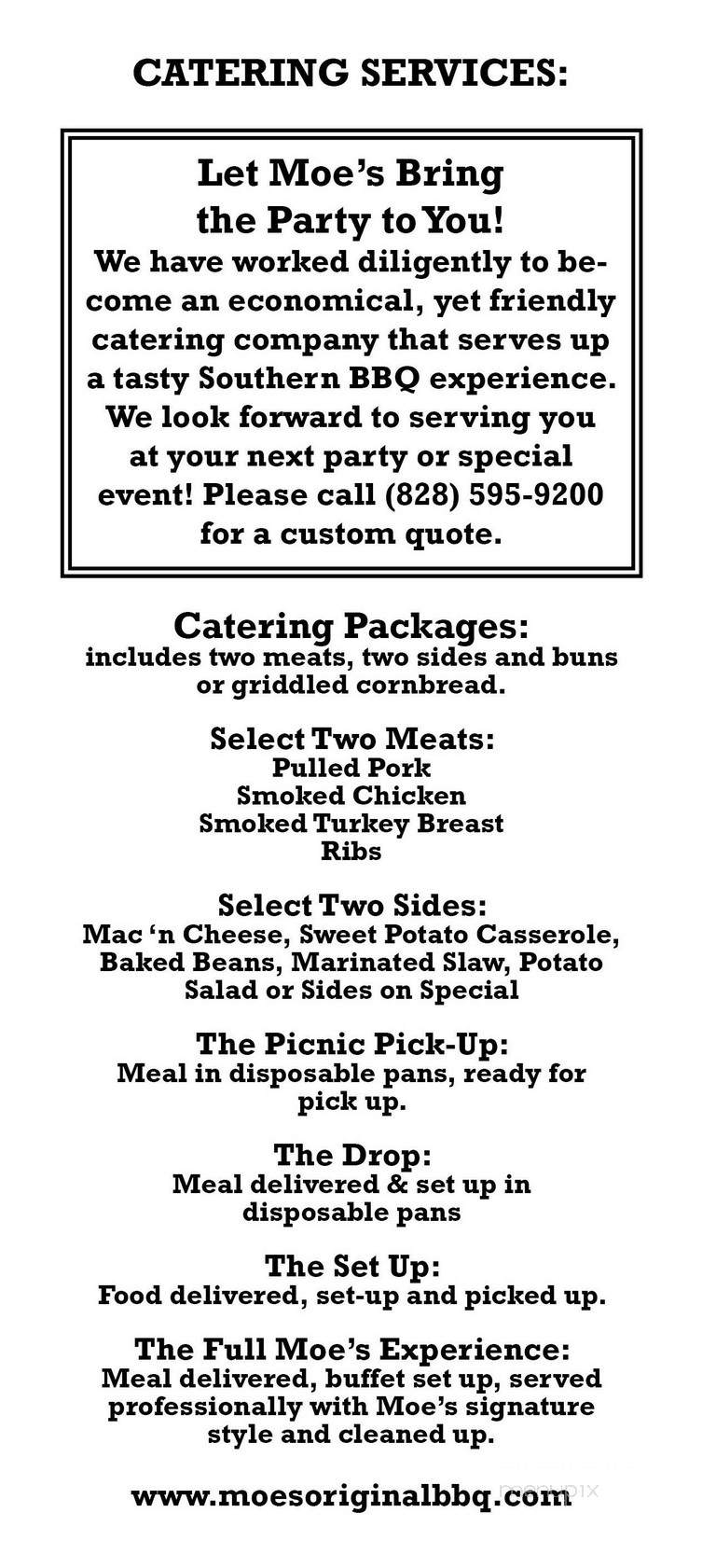 Moes Original BBQ - Hendersonville, NC menu_pic