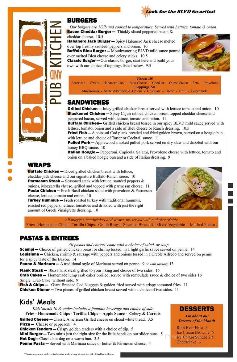 Boulevard Pub & Kitchen - Canonsburg, PA menu_pic
