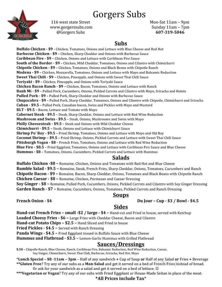 Gorgers - Ithaca, NY menu_pic