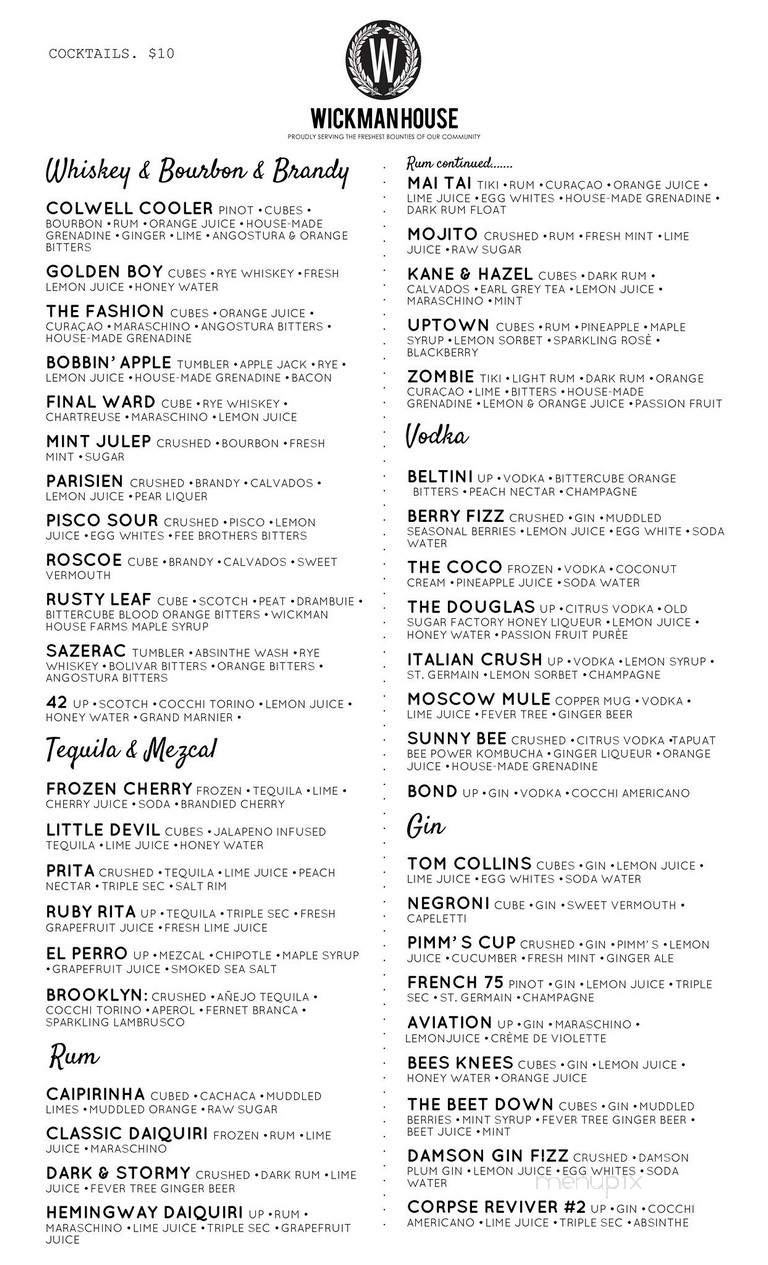 Wickman House - Kewaunee, WI menu_pic