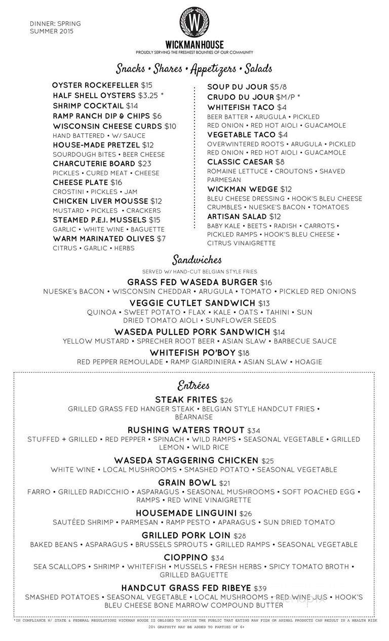 Wickman House - Kewaunee, WI menu_pic