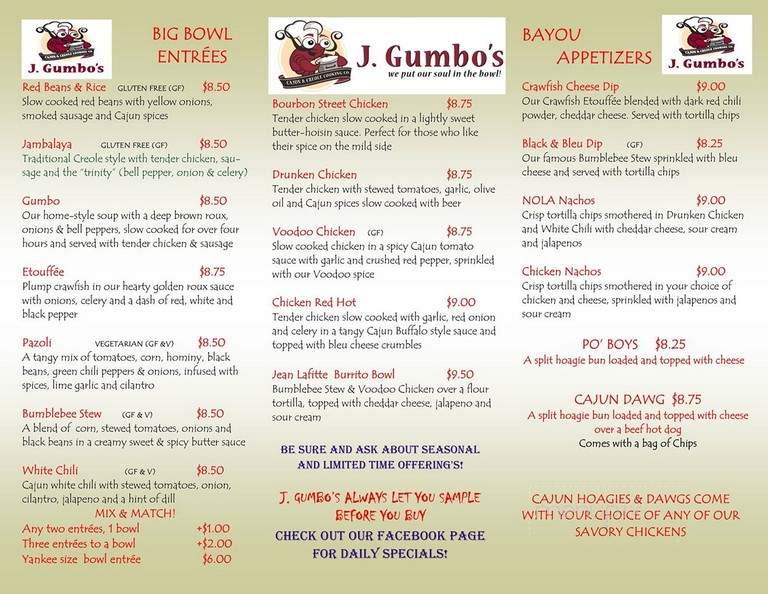 J. Gumbo's - Delaware, OH menu_pic