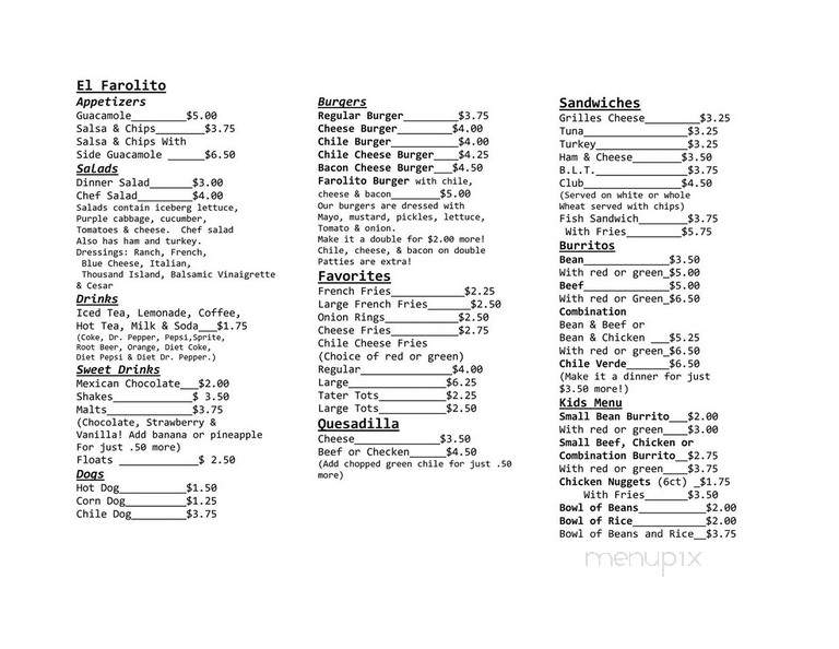El Farolito - El Rito, NM menu_pic