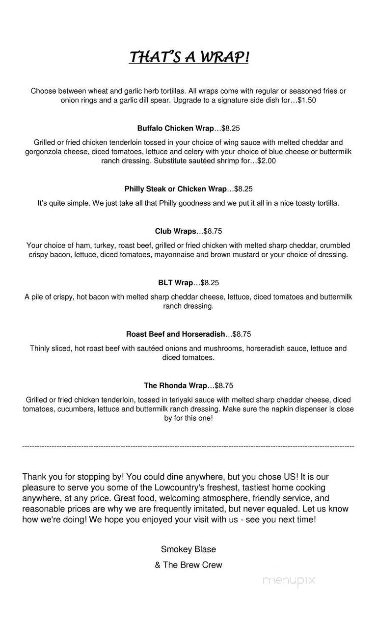 Smokey's Place - North Charleston, SC menu_pic
