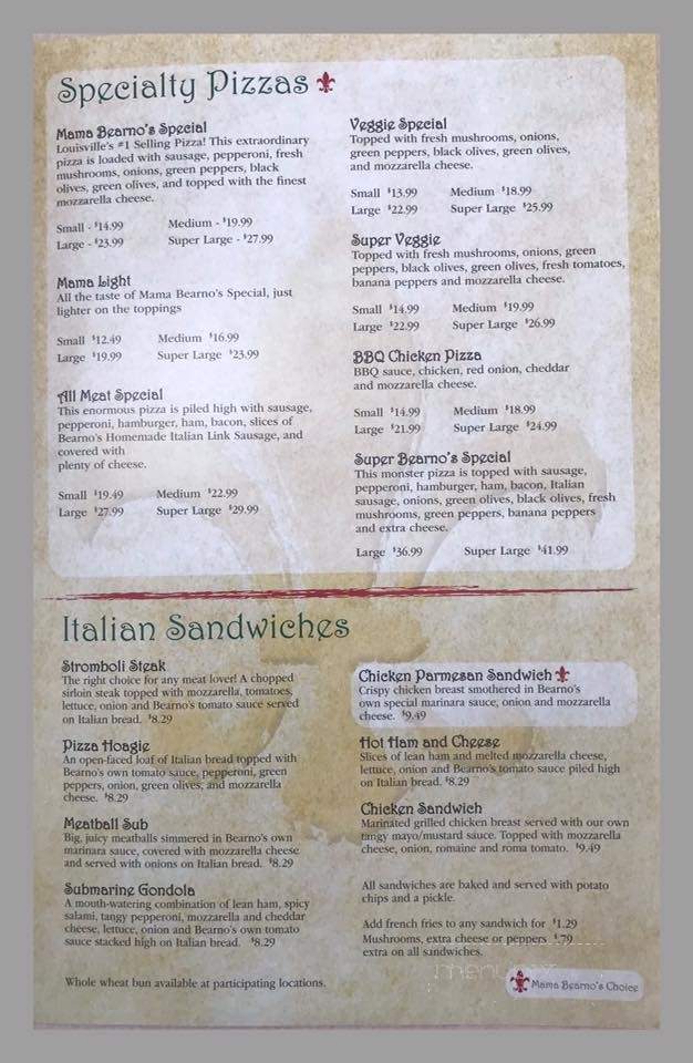 Bearno's Shepherdsville - Shepherdsville, KY menu_pic