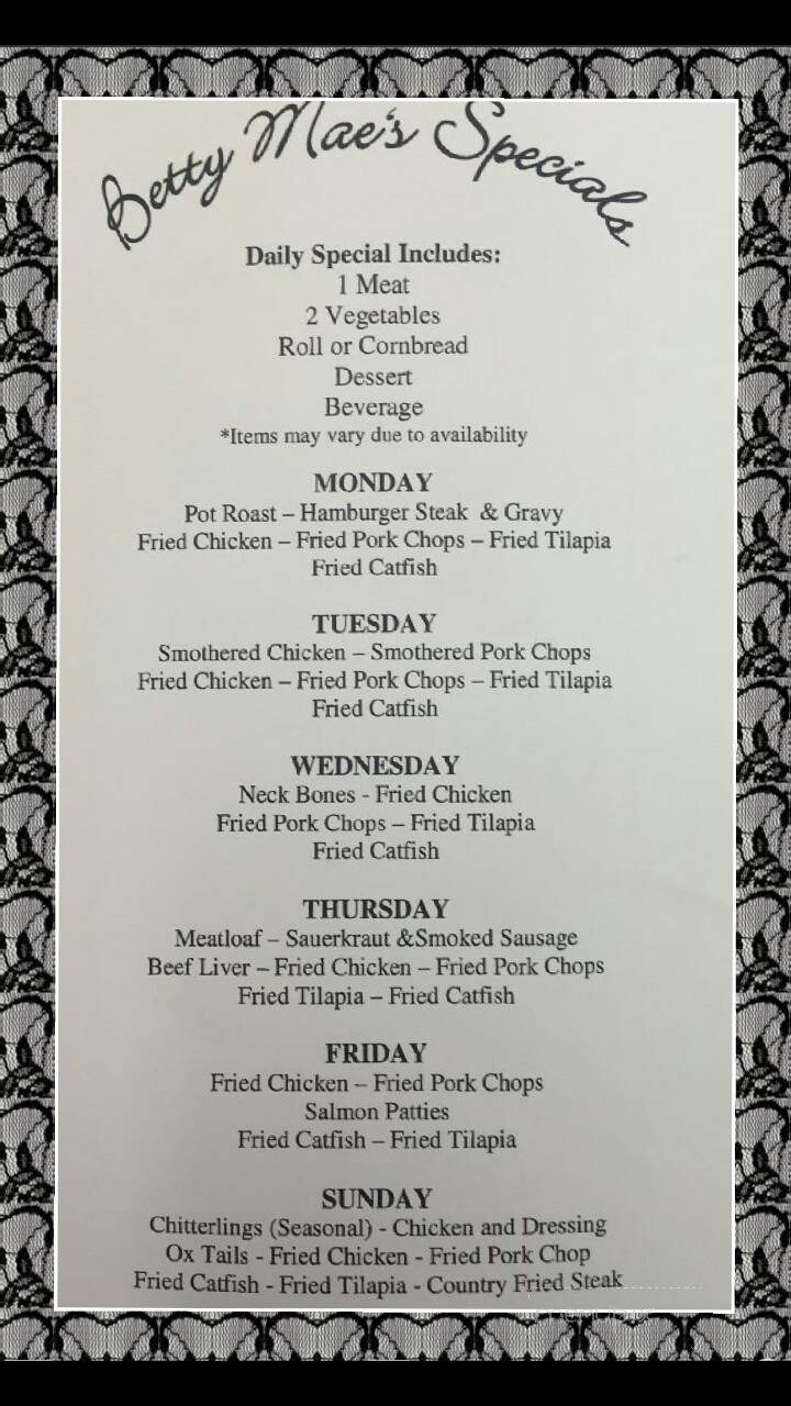 Betty Mae's - Huntsville, AL menu_pic