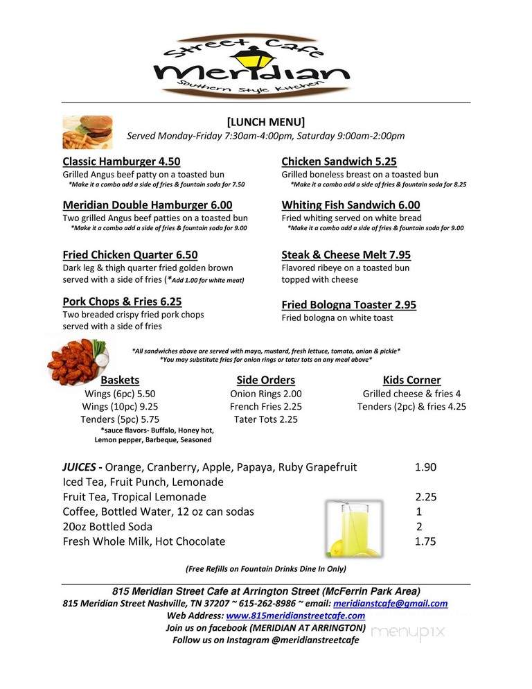 Meridian Cafe - Nashville, TN menu_pic