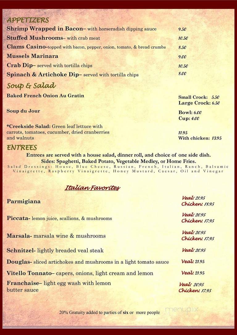 Christine's Creekside Inn - Birdsboro, PA menu_pic