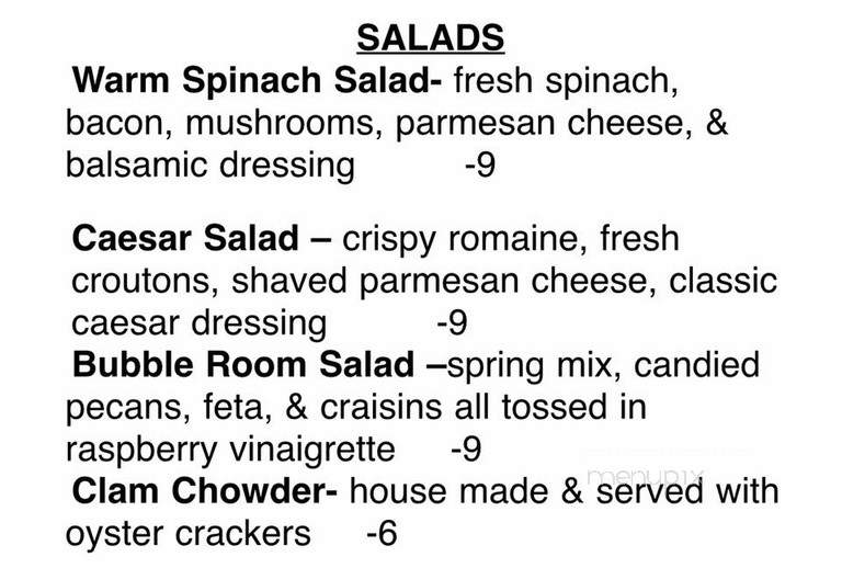 The Bubble Room - Juneau, AK menu_pic