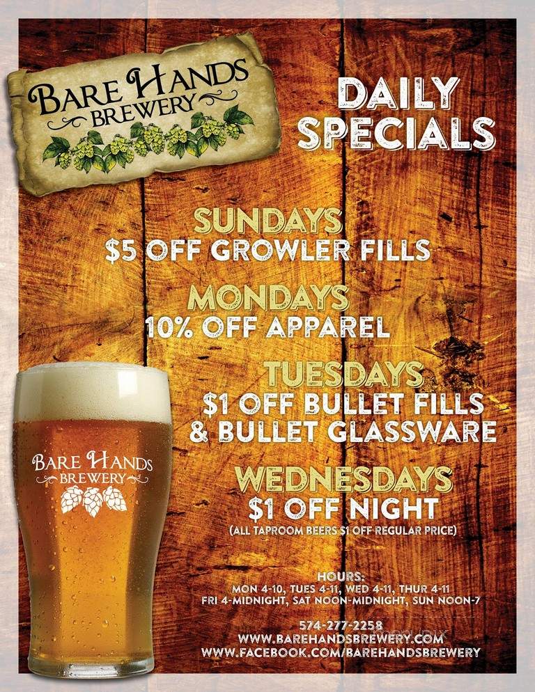 Bare Hands Brewery - Granger, IN menu_pic
