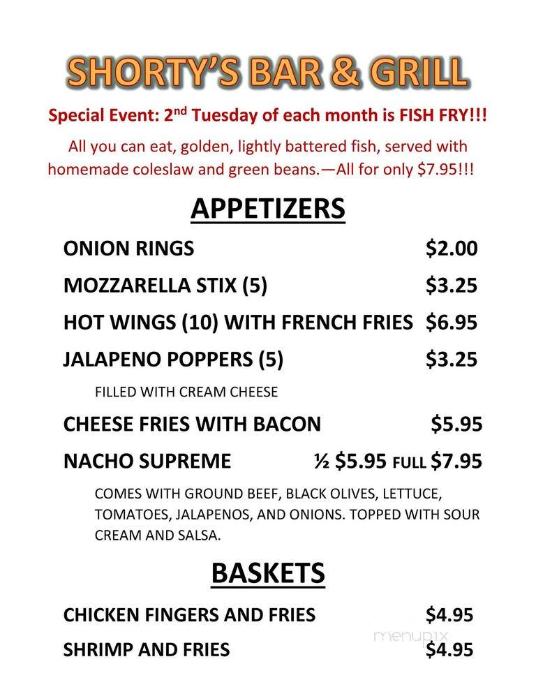 Shortys Bar and Grill - Bedford, IN menu_pic
