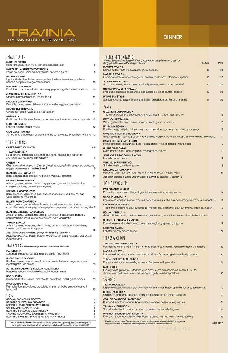 Travinia Italiian Kitchen - Morrisville, NC menu_pic
