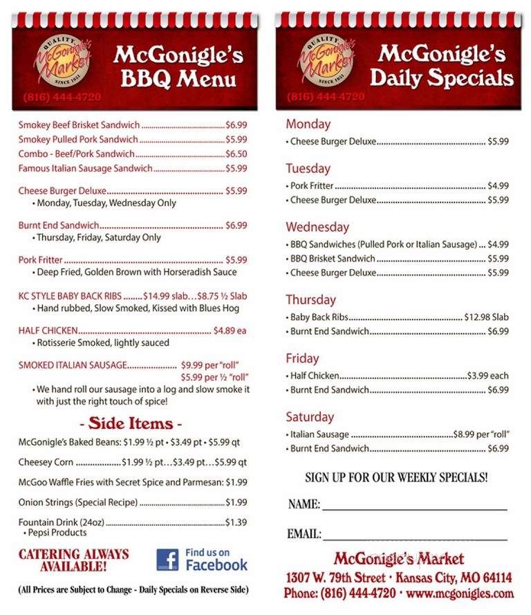 McGonigle's Market - Kansas City, MO menu_pic