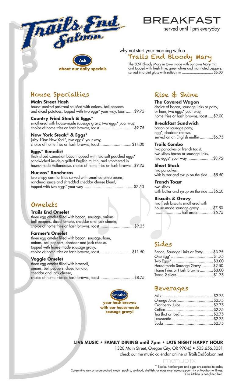 Trails End Saloon - Oregon City, OR menu_pic