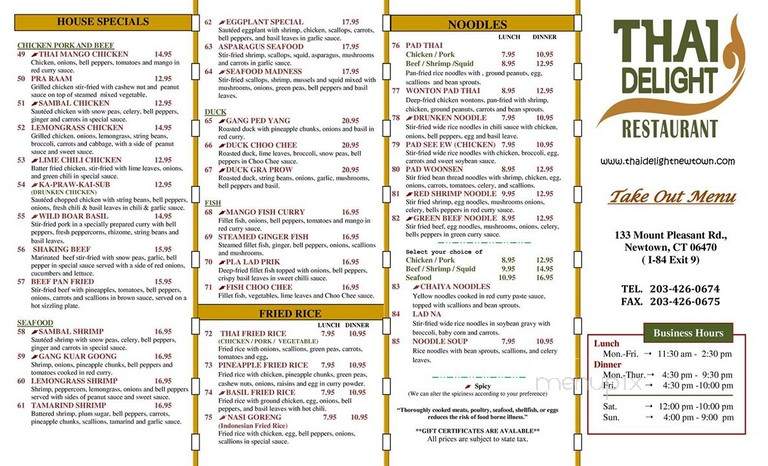 Thai Delight - Newtown, CT menu_pic