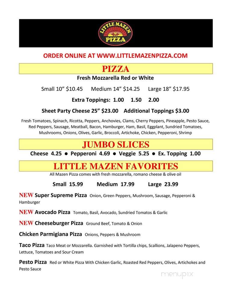 Little Mazen Pizza - Simsbury, CT menu_pic