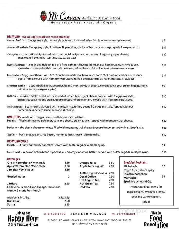 Mi Corazon - Glendale, CA menu_pic