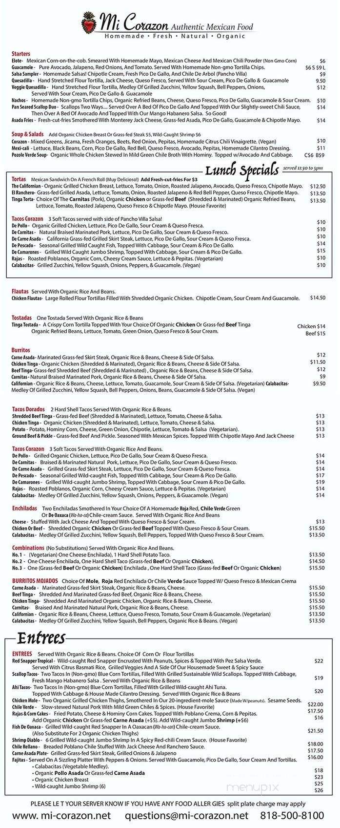 Mi Corazon - Glendale, CA menu_pic