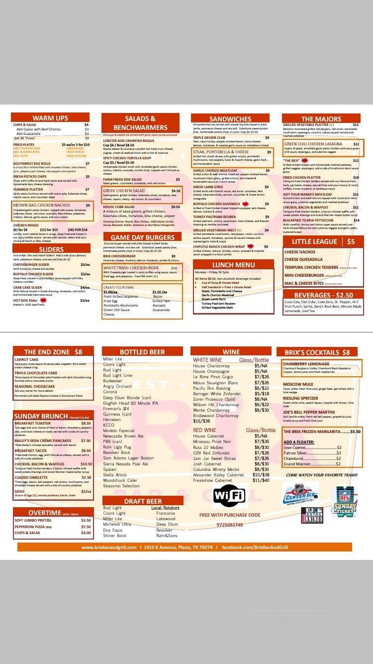 Brix Bar and Grill - Plano, TX menu_pic