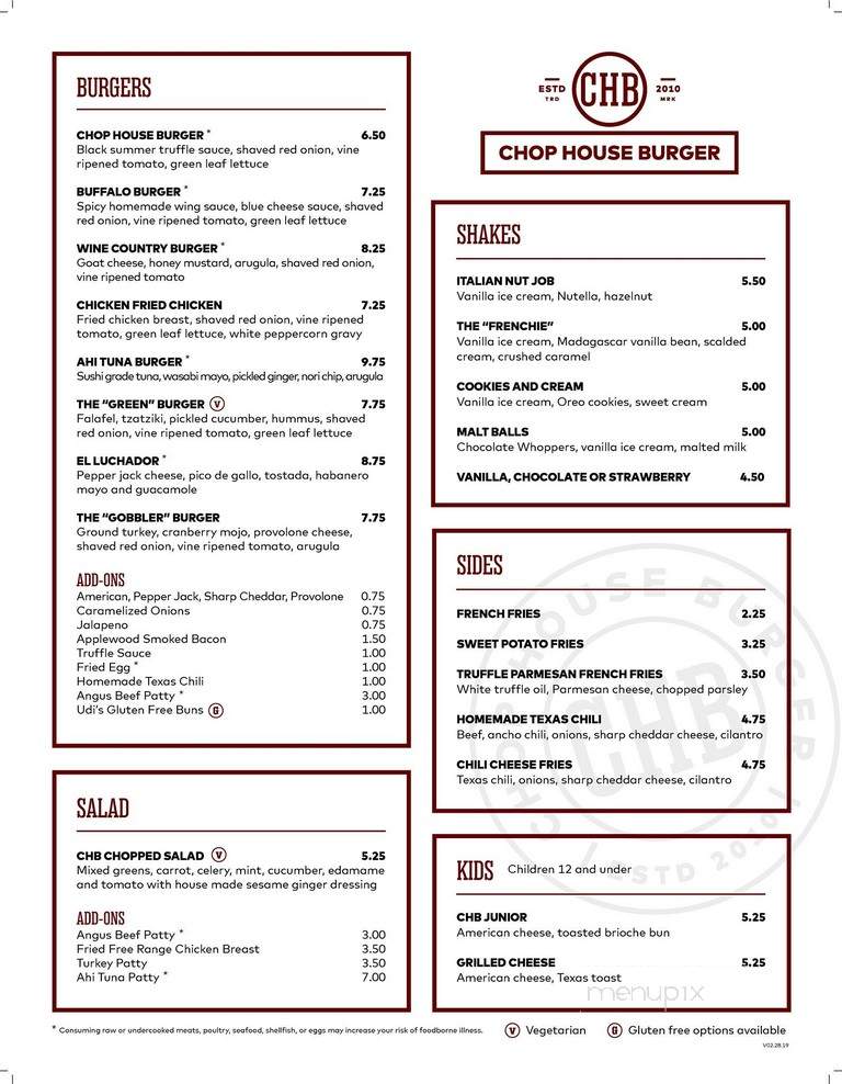 Chophouse Burger - Dallas, TX menu_pic