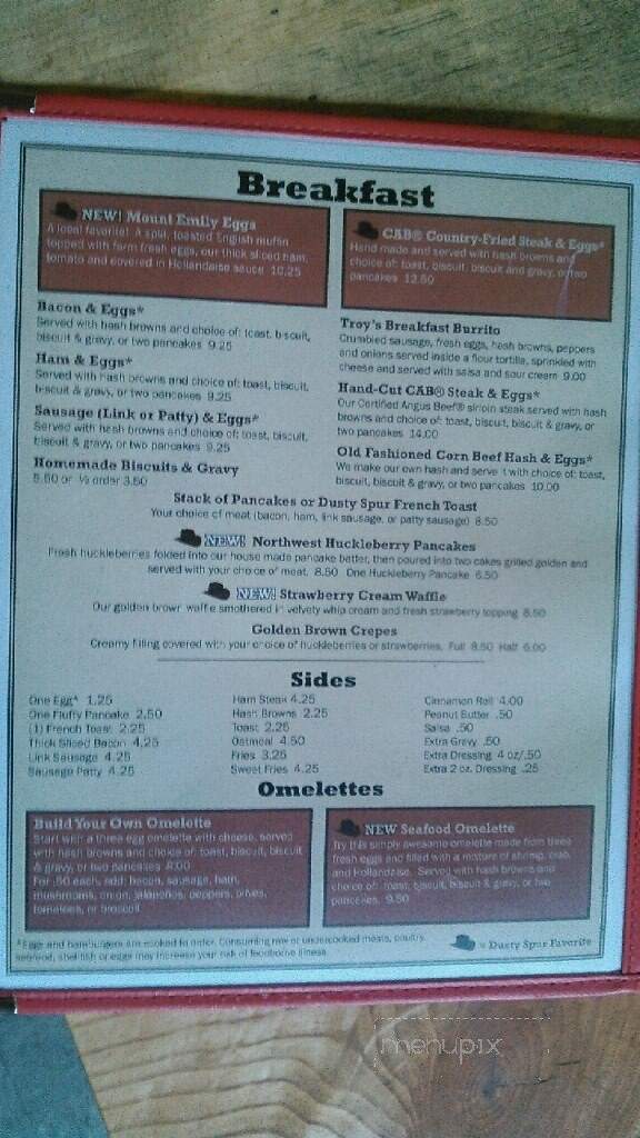 Dusty Spur Cafe - La Grande, OR menu_pic