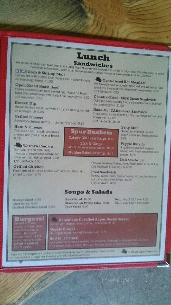 Dusty Spur Cafe - La Grande, OR menu_pic