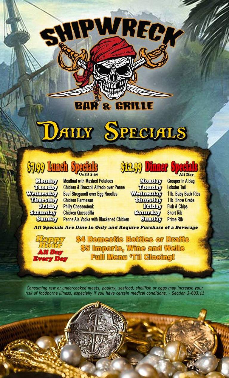Shipwreck Bar & Grille - Jupiter, FL menu_pic