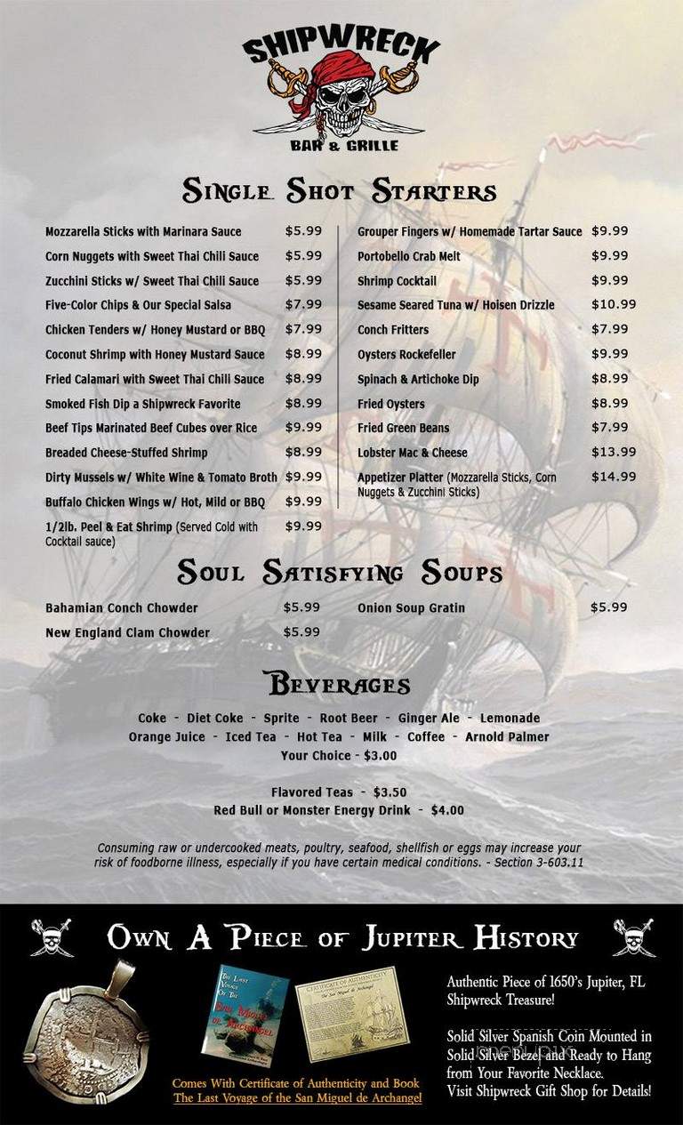 Shipwreck Bar & Grille - Jupiter, FL menu_pic
