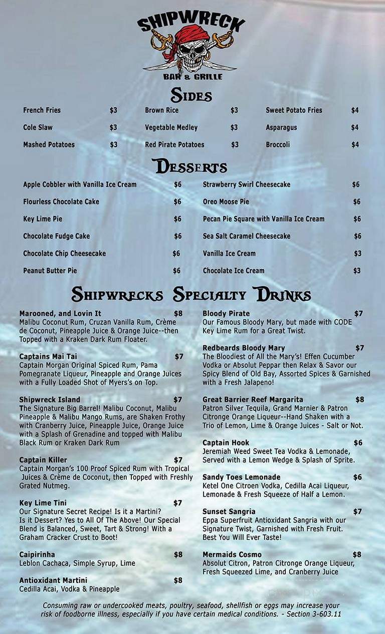 Shipwreck Bar & Grille - Jupiter, FL menu_pic