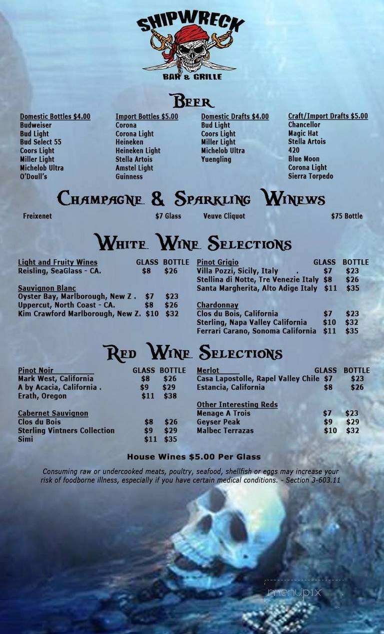 Shipwreck Bar & Grille - Jupiter, FL menu_pic