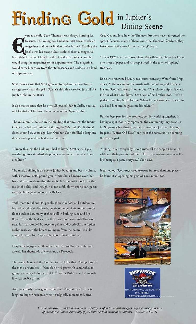 Shipwreck Bar & Grille - Jupiter, FL menu_pic