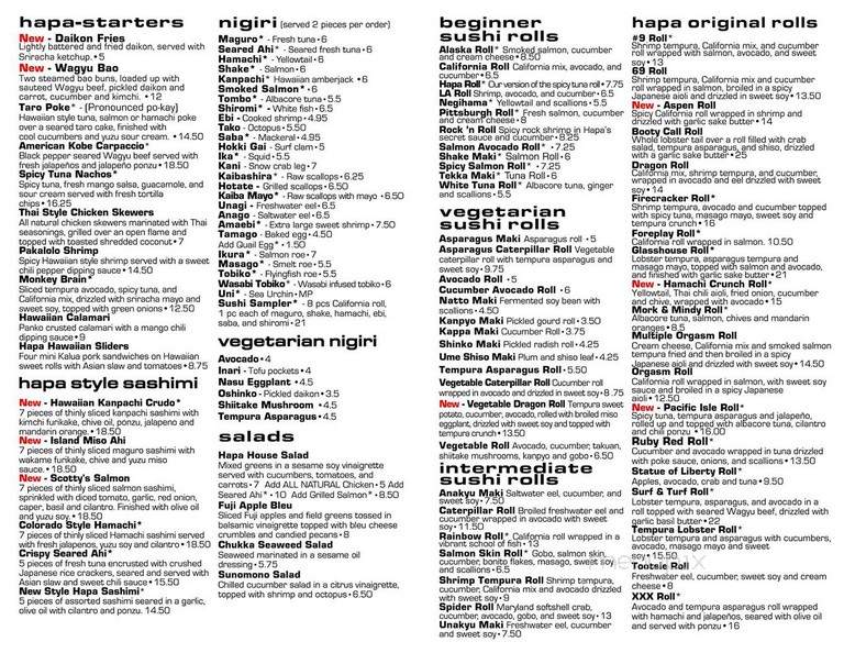 Hapa Sushi - Denver, CO menu_pic