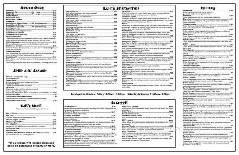 Los Charros, Mexican Bar & Grill - Aledo, IL menu_pic