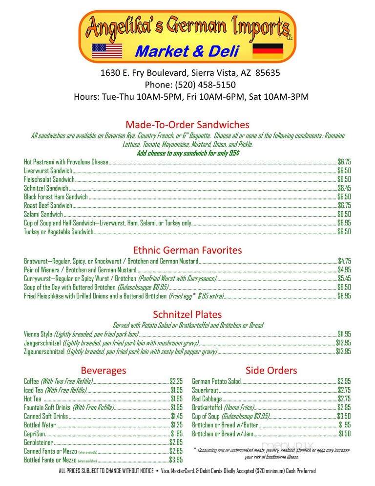Angelica's German Deli - Sierra Vista, AZ menu_pic