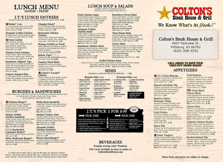 Colton's steakhouse menu discount