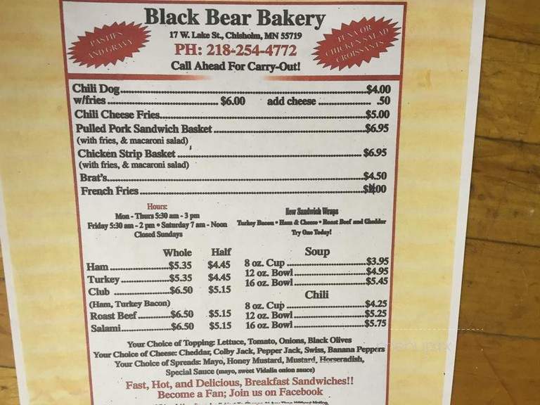 Black Bear Bakery - Chisholm, MN menu_pic