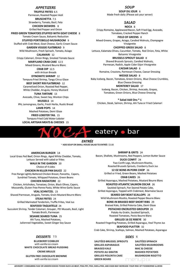 Noca Restaurant and Bar - Alpharetta, GA menu_pic