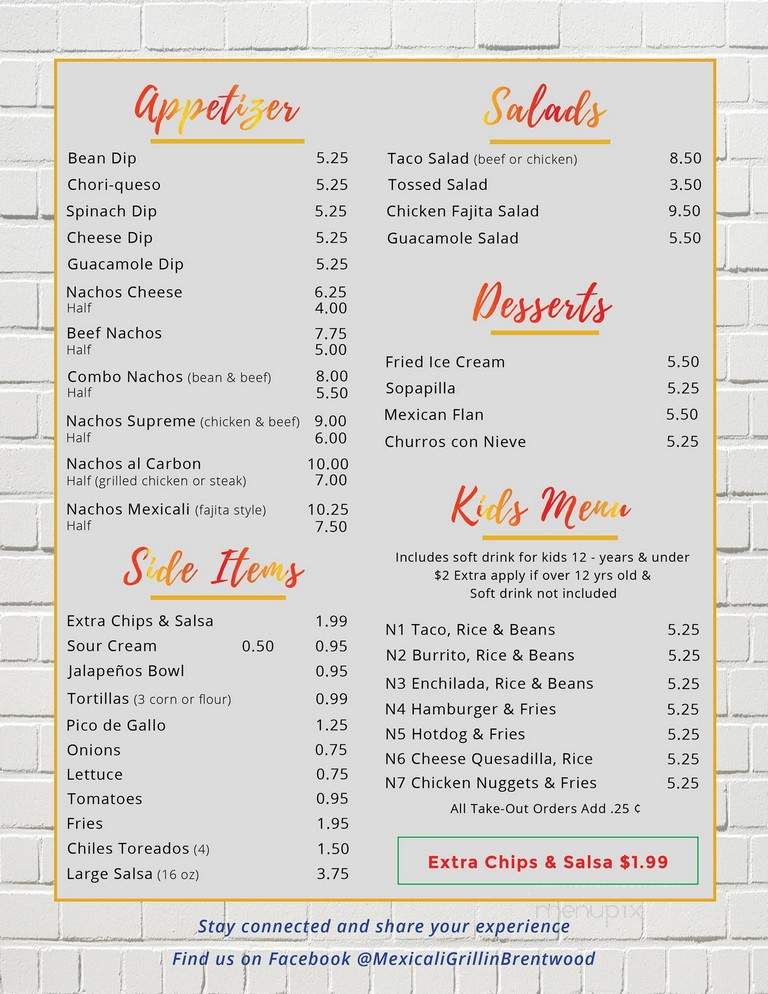 Mexicali Grill - Brentwood, TN menu_pic