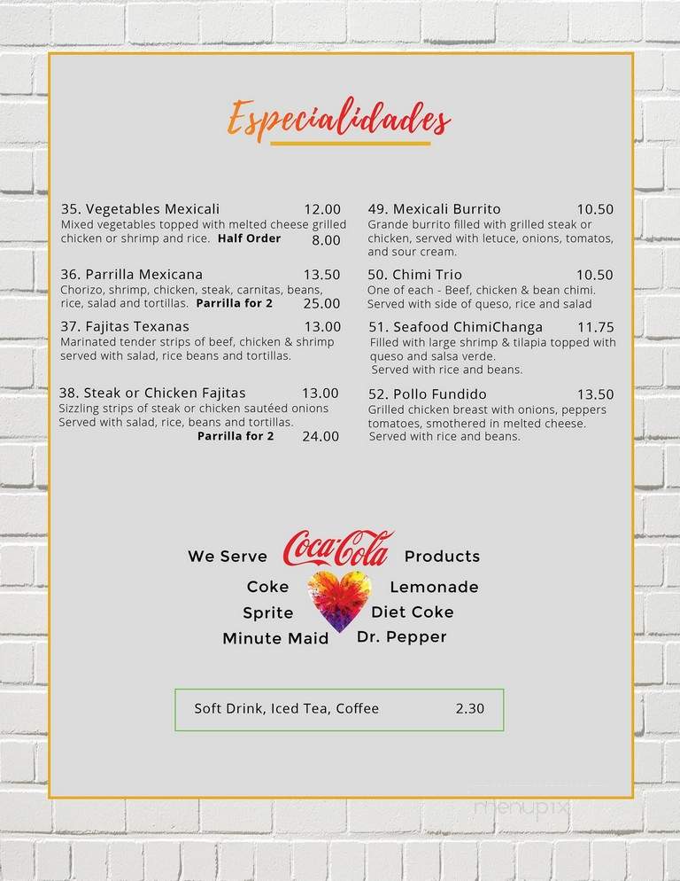 Mexicali Grill - Brentwood, TN menu_pic