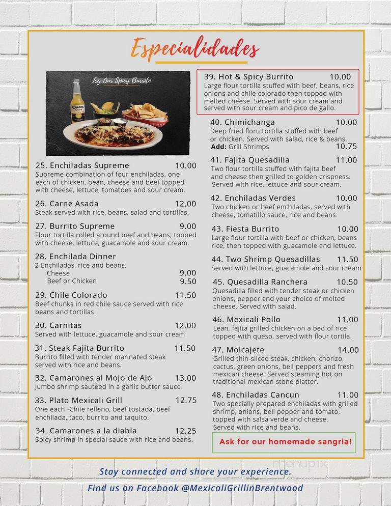Mexicali Grill - Brentwood, TN menu_pic