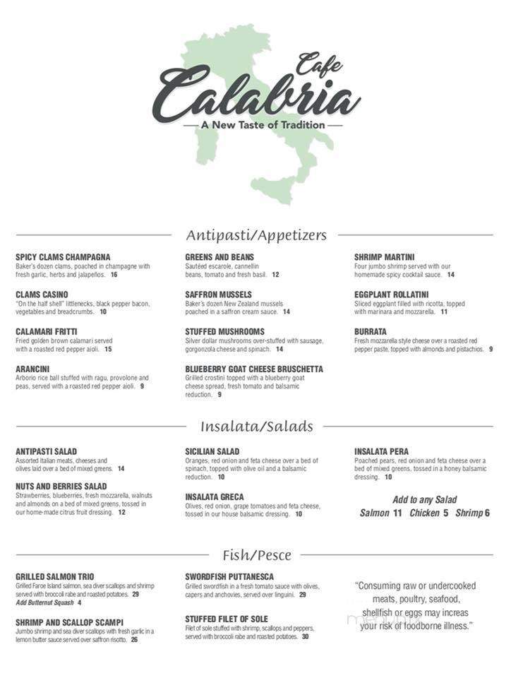 Cafe Calabria - Albany, NY menu_pic