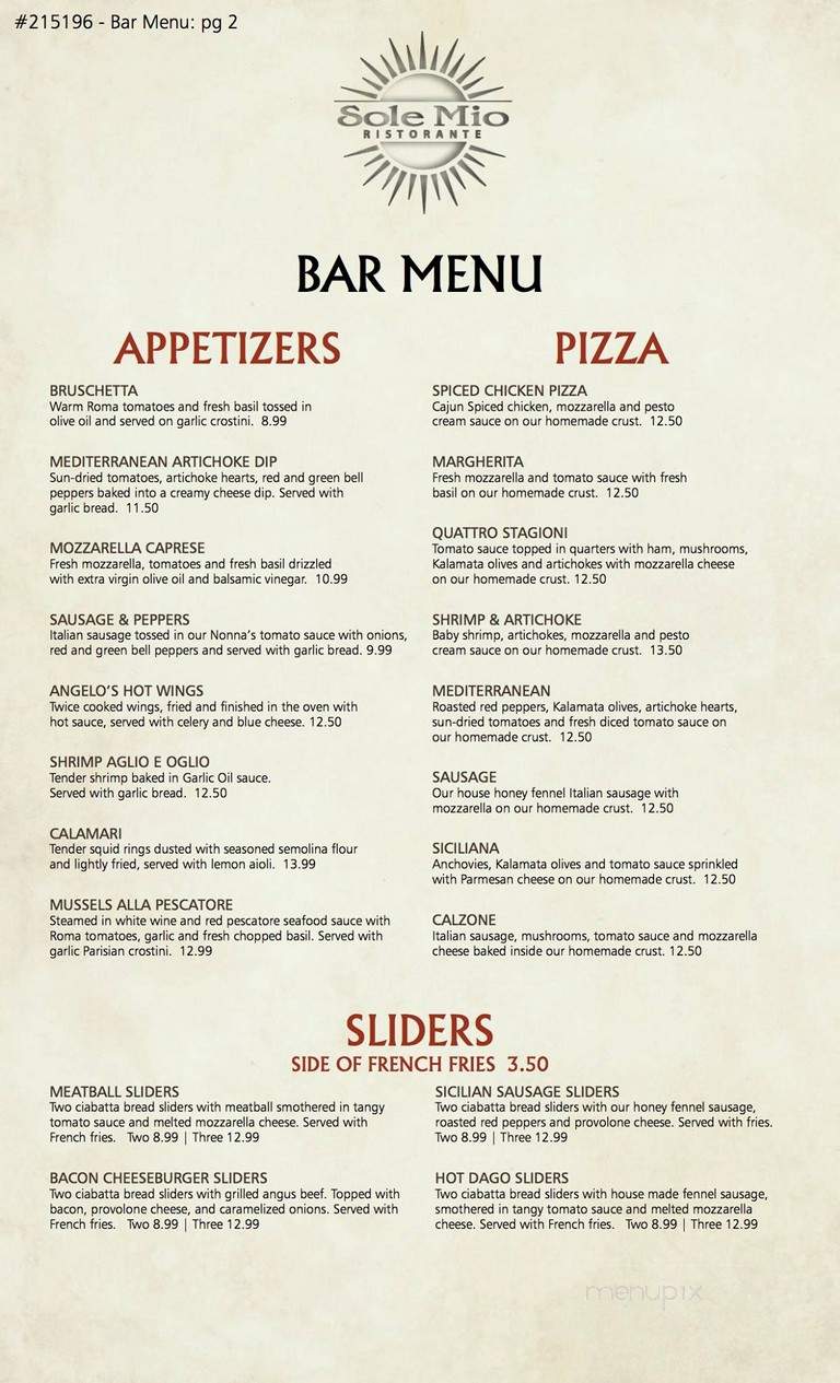 Sole Mio Ristorante - Woodbury, MN menu_pic