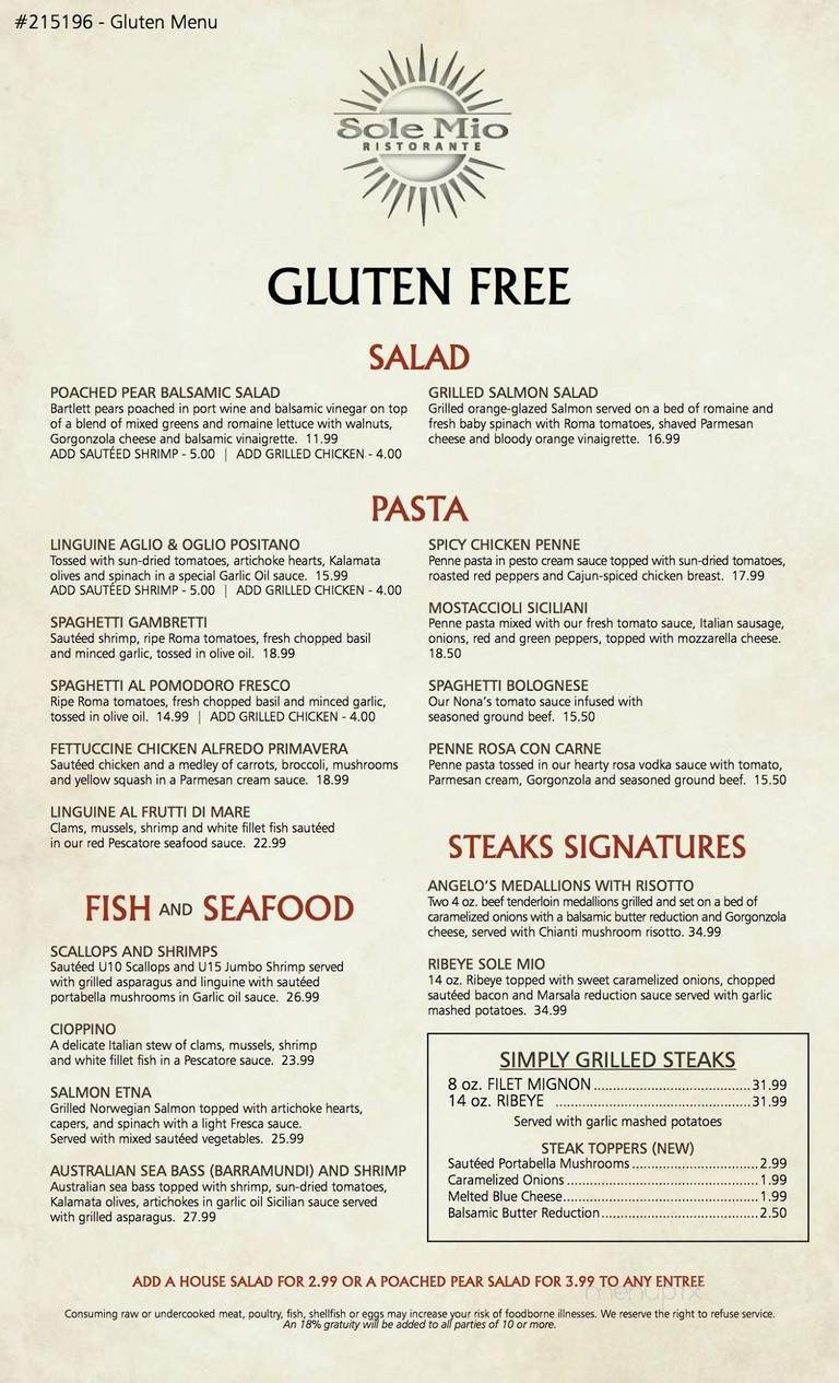 Sole Mio Ristorante - Woodbury, MN menu_pic