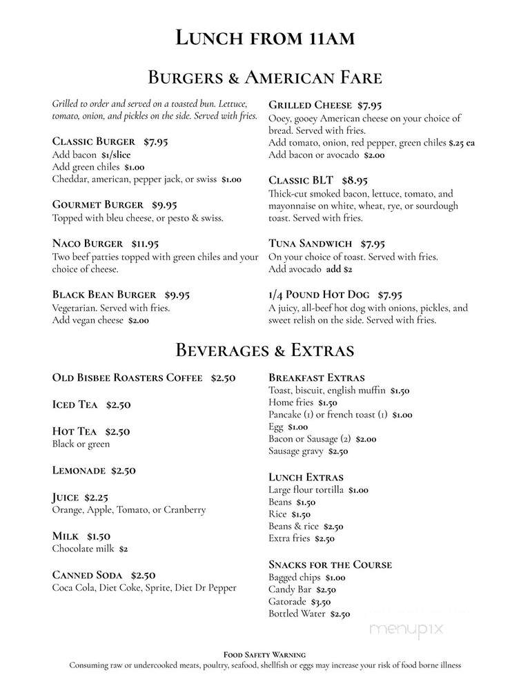 Turquoise Valley - Bisbee, AZ menu_pic