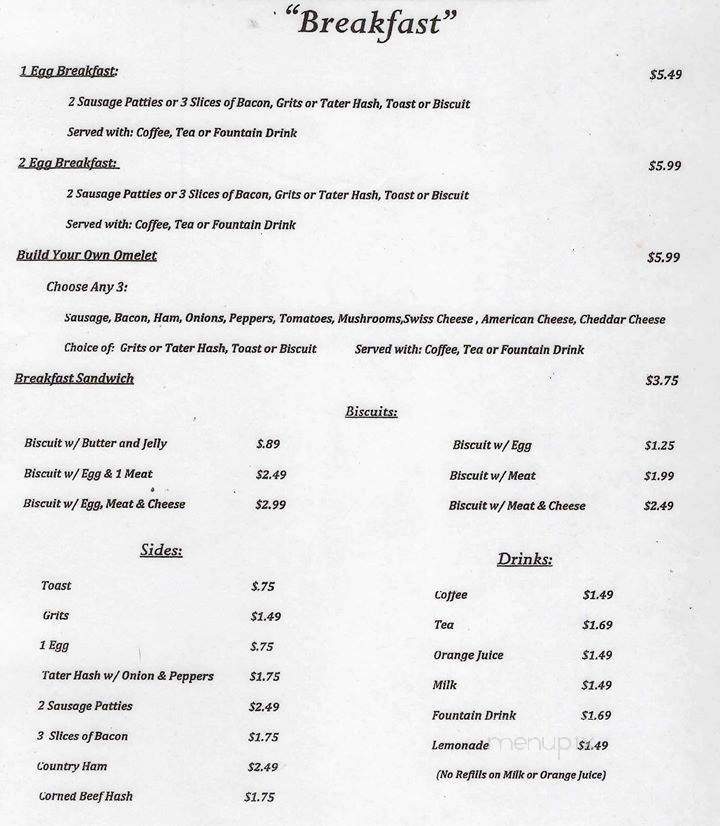 Swanesea Valley Cafe - Swansea, SC menu_pic